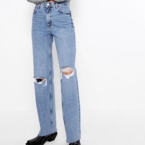 Zara Denim - Zara 90’s full length light wash distressed jeans